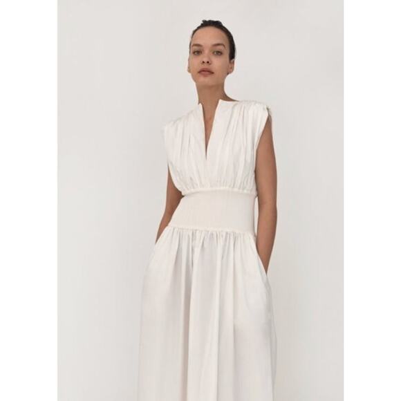ESSE Studios Sz 2 US XS White Cotton Rib Gathered Maxi Dress - Picture 10 of 11